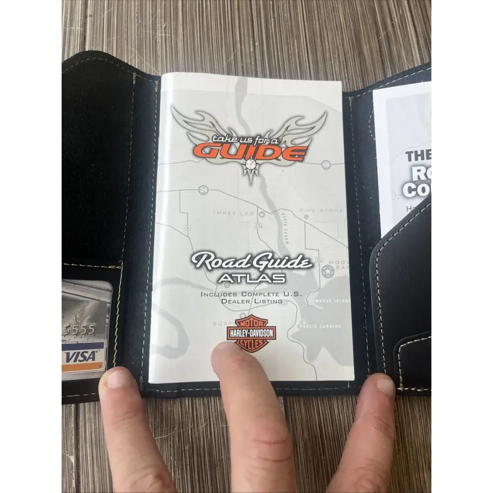 Harley-Davidson Black Leather Road Atlas Compass Travel Wallet